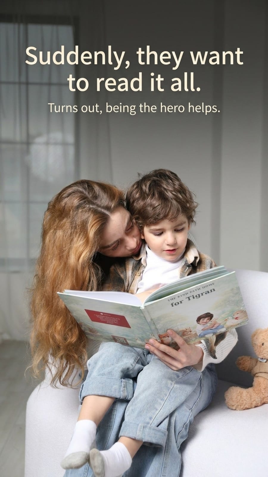 A child reading a personalised photo book