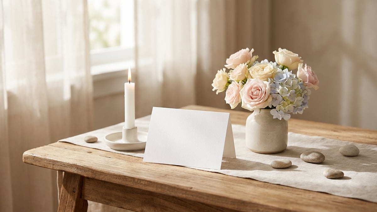 A christening card with a white candle and flowers