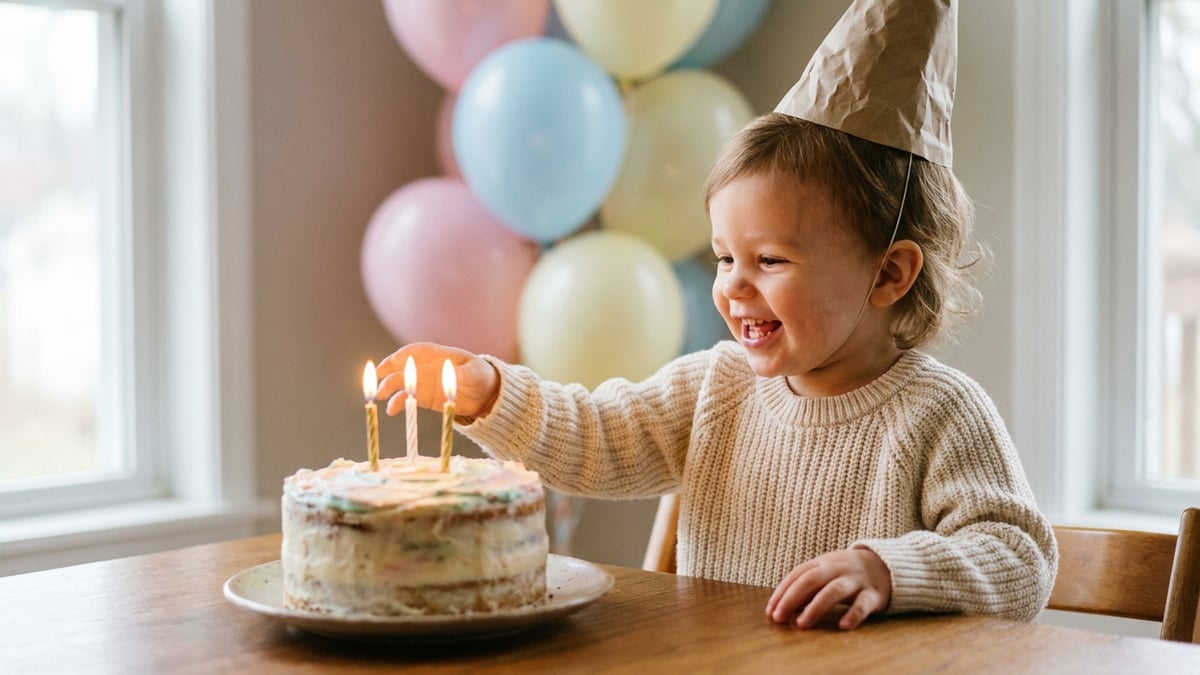A child celebrating a birthday with a personalised storybook