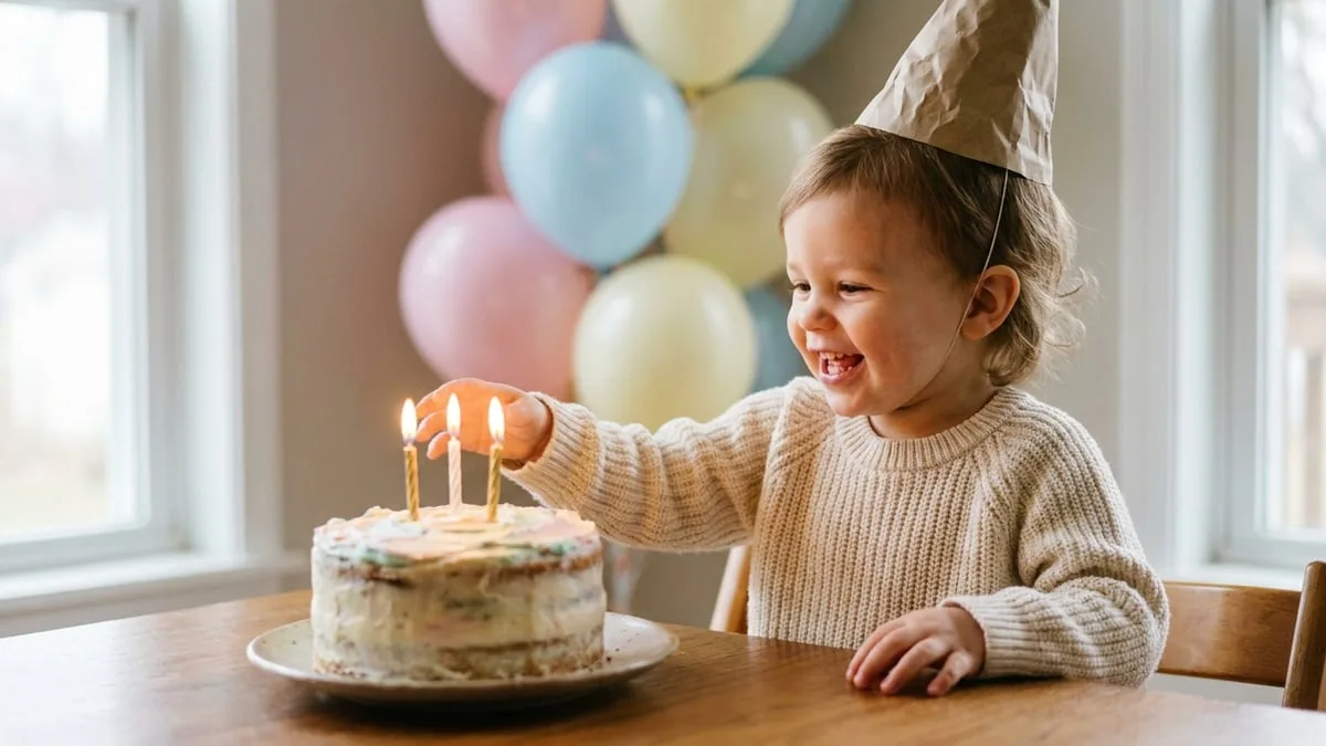A child celebrating a birthday with a personalised storybook