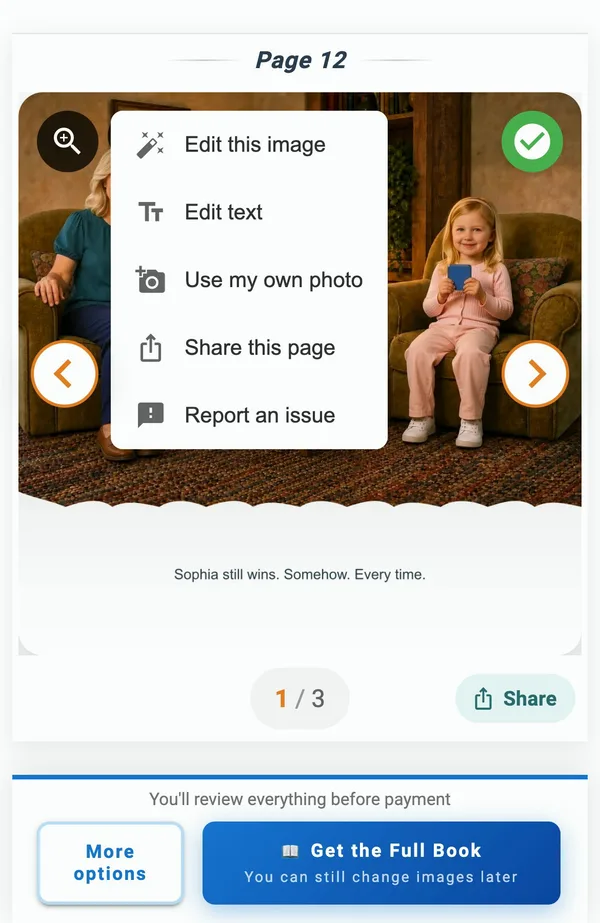 El menú de la página con la opción Usar mi propia foto