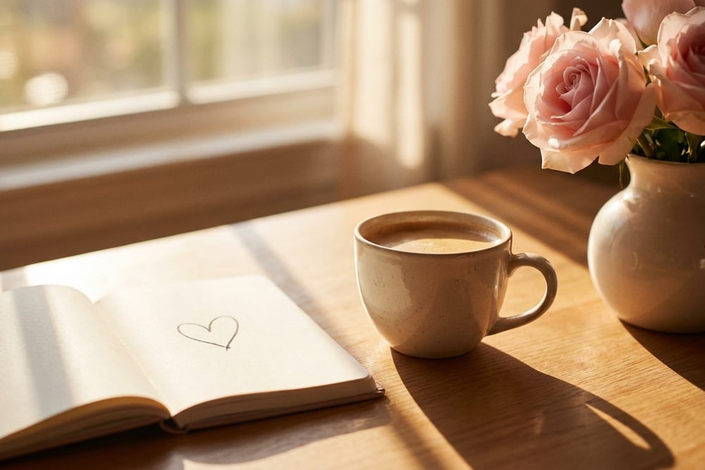 A handwritten love note with a heart
