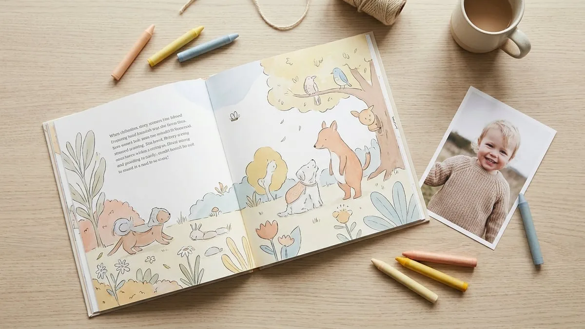 A child's photo being turned into a storybook illustration