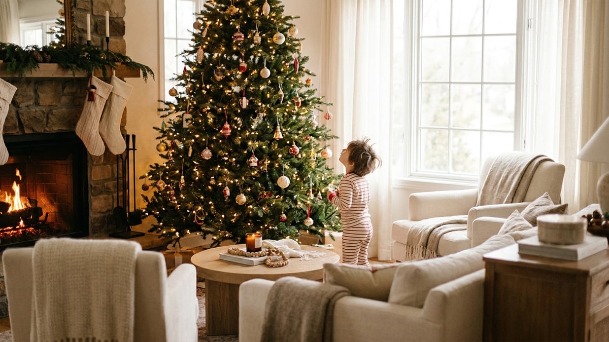 A family celebrating Christmas with a personalised storybook