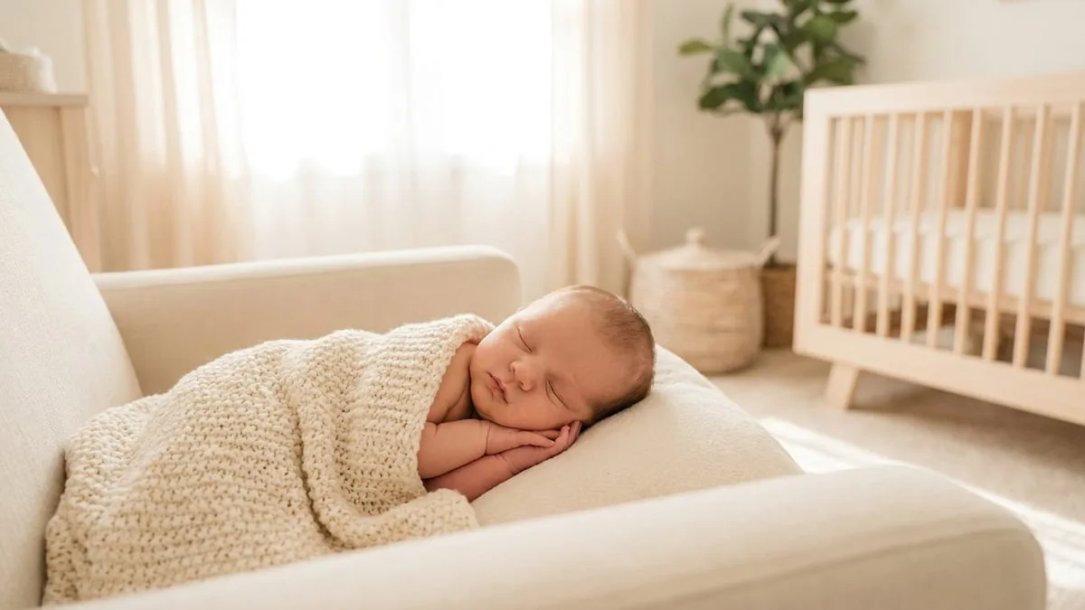 A newborn baby with a personalised keepsake book