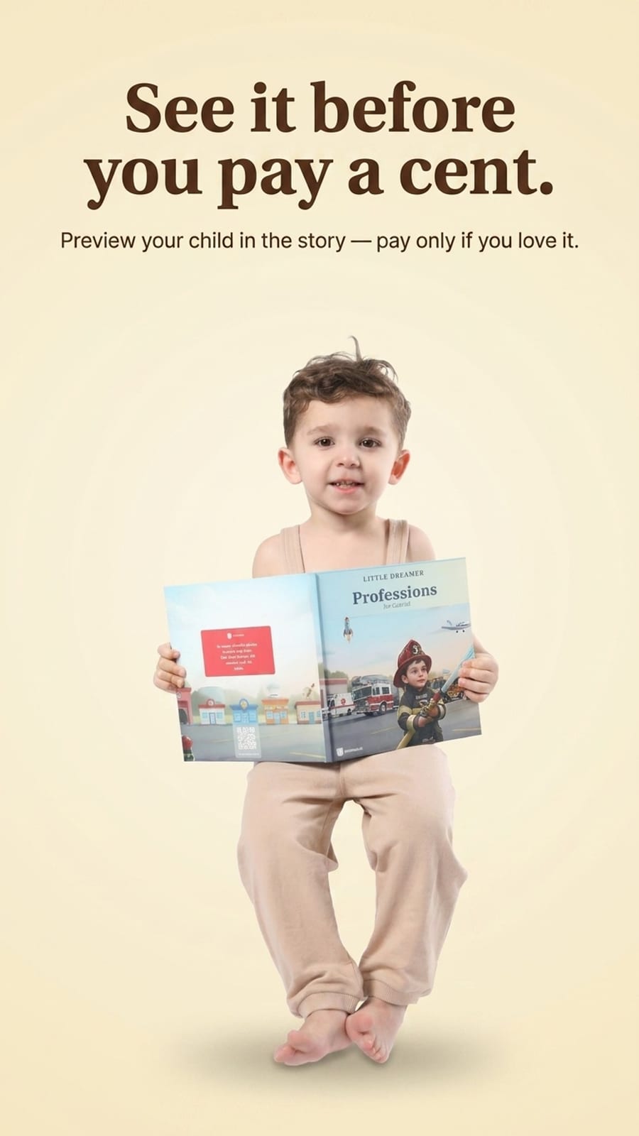 A personalised storybook page featuring a child as the hero