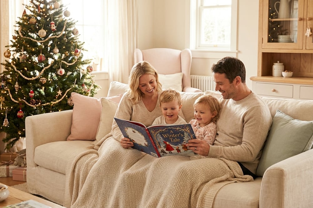 A family reading a Christmas story together