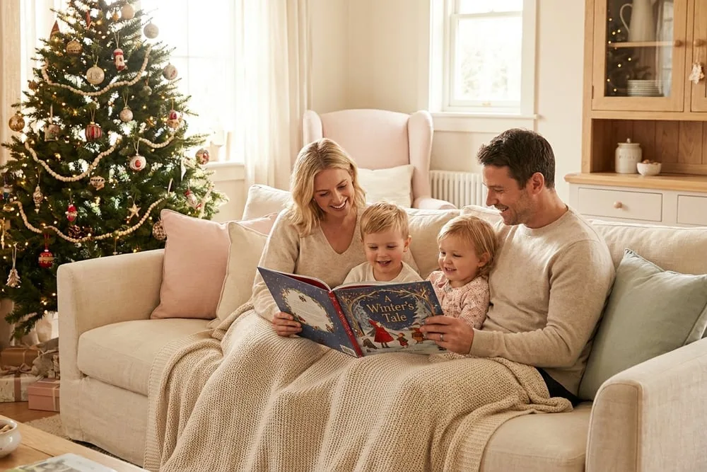 A family reading a Christmas story together