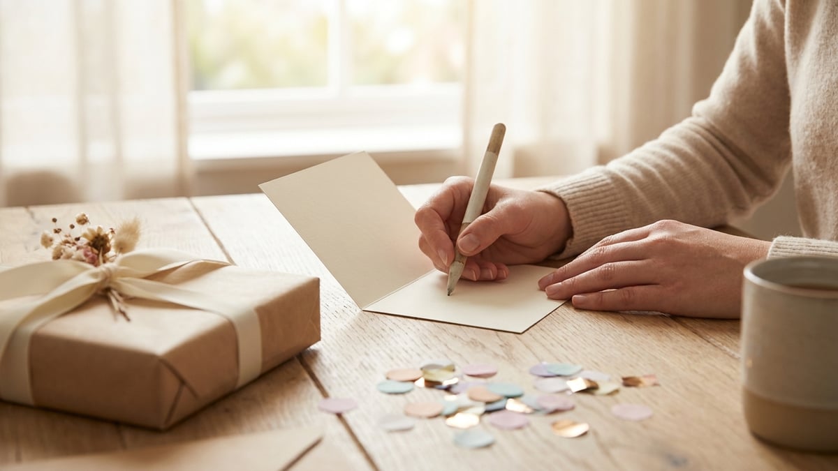 A handwritten birthday card next to a personalised children's book